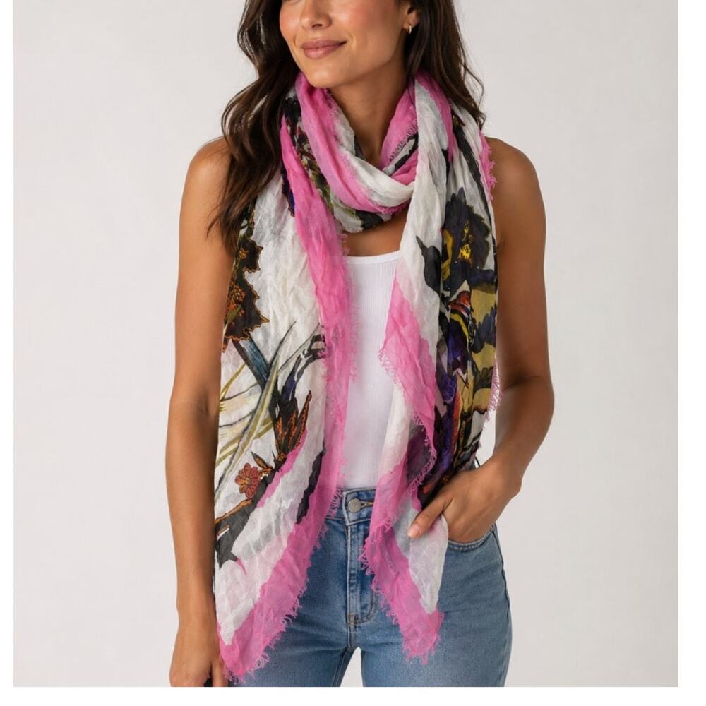 Balenciaga Square Scarf Wrap Floral Motif Pink White